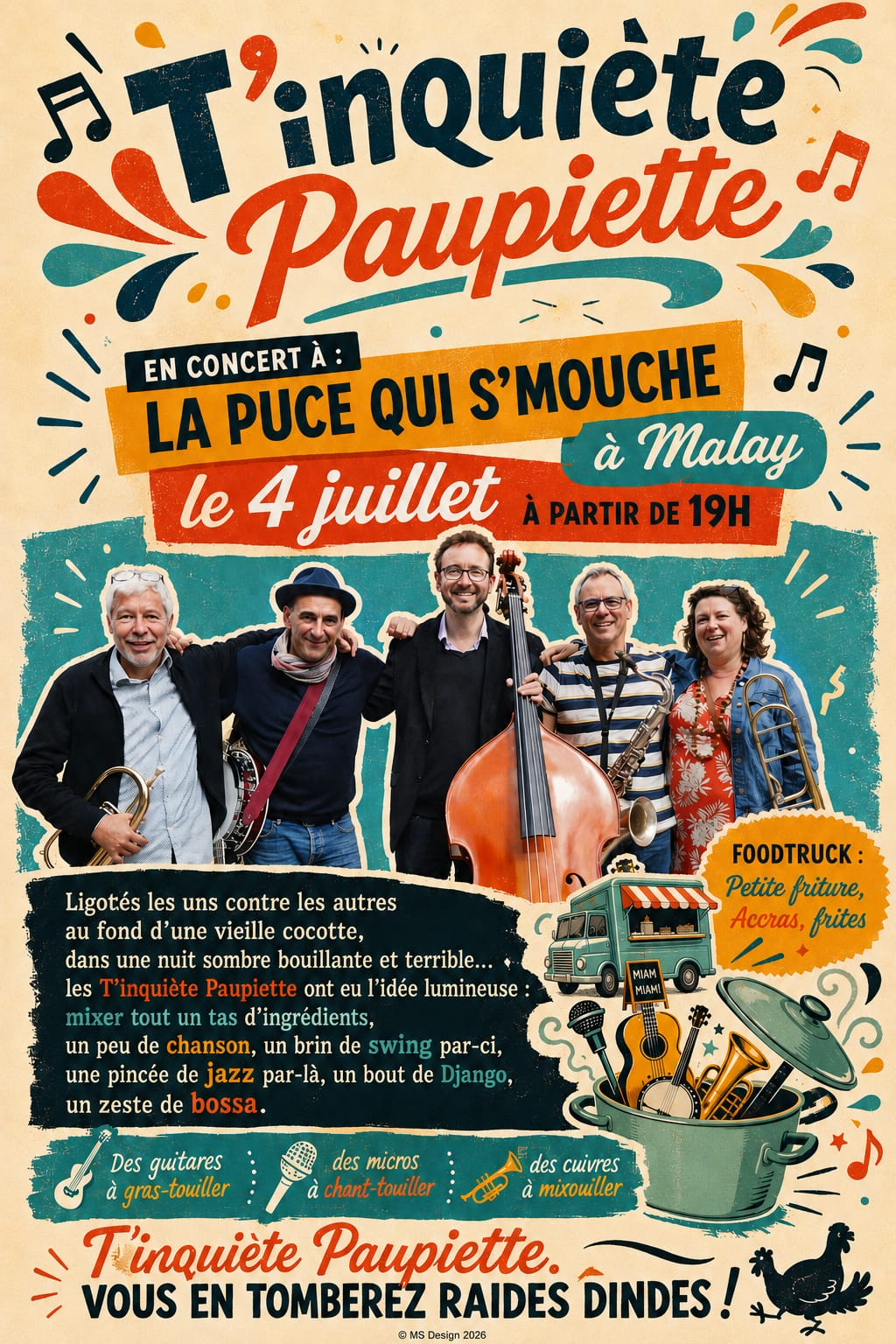 Affiche du concert de t'inquiète paupiette au café asso