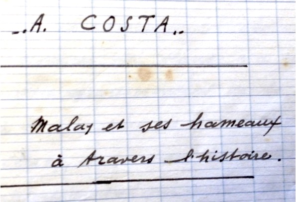 Première page du manuscrit d'Antoine Costa